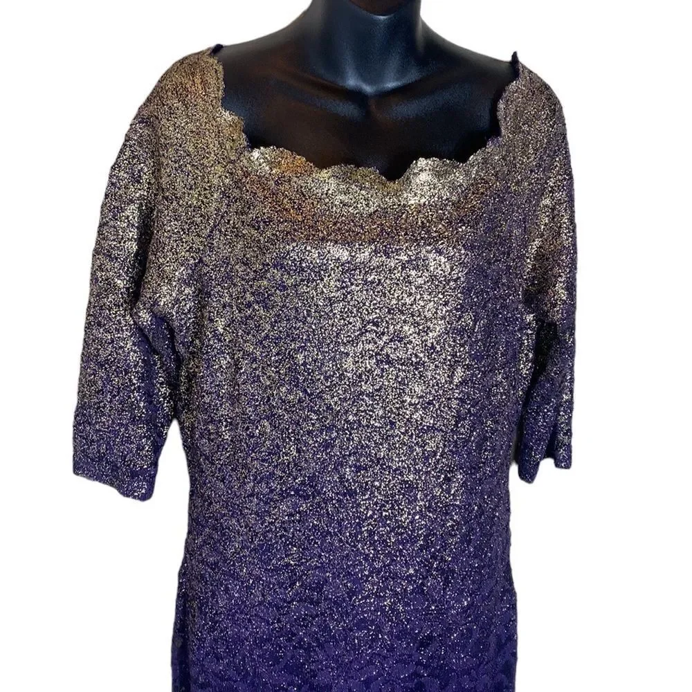 Marina purple/gold metallic ombré lace sheath dress 14 shimmer textured fairy - Picture 2 of 6